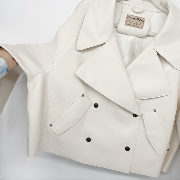 Free People Alexis Vegan Leather Moto Jacket NWT Cream White Boxy - Picture 12 of 16